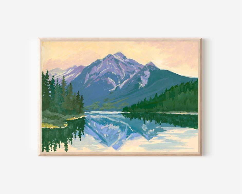 Pyramid Lake Fine Art Print | Jasper National Park Watercolour